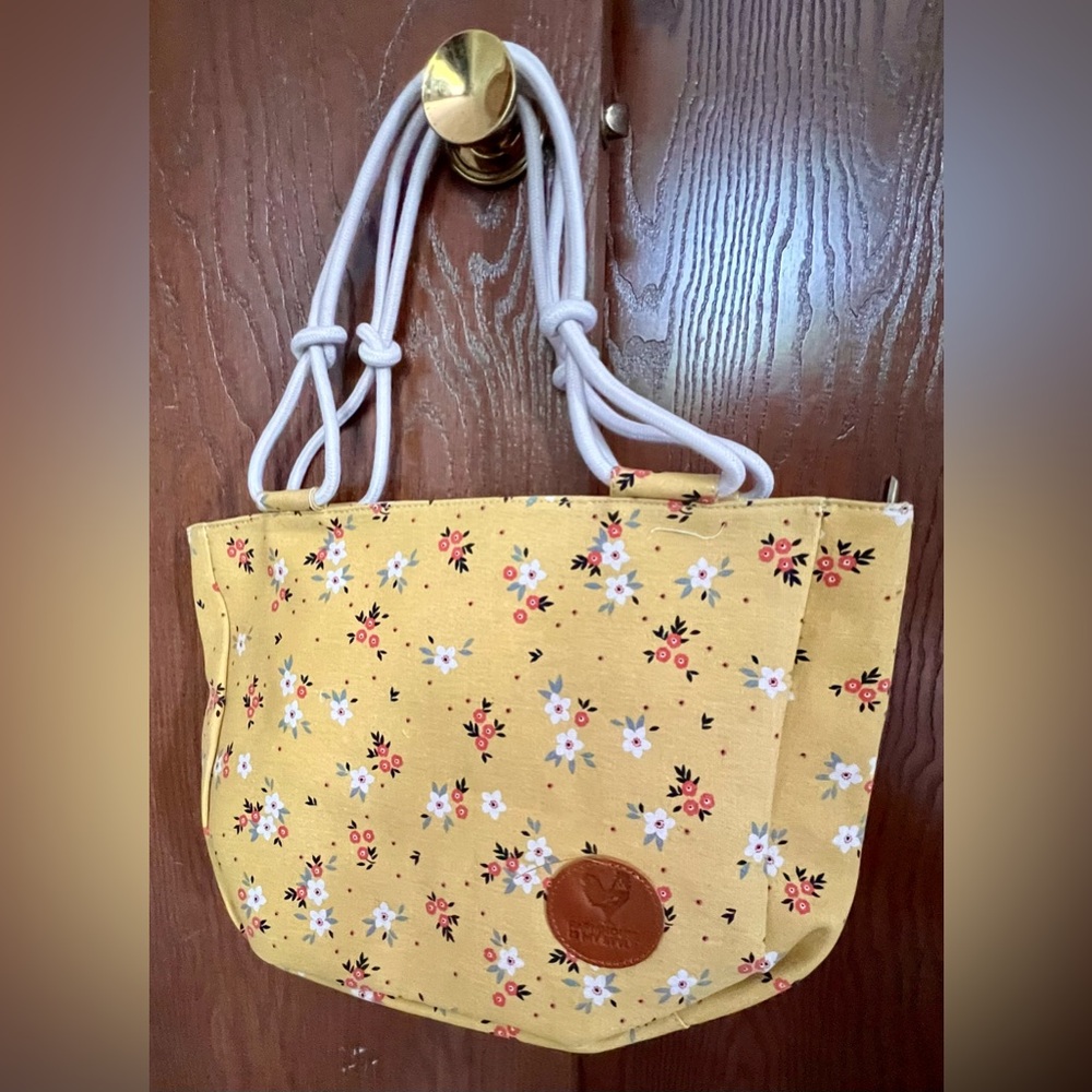 Chic Yellow Floral Tote with White Straps